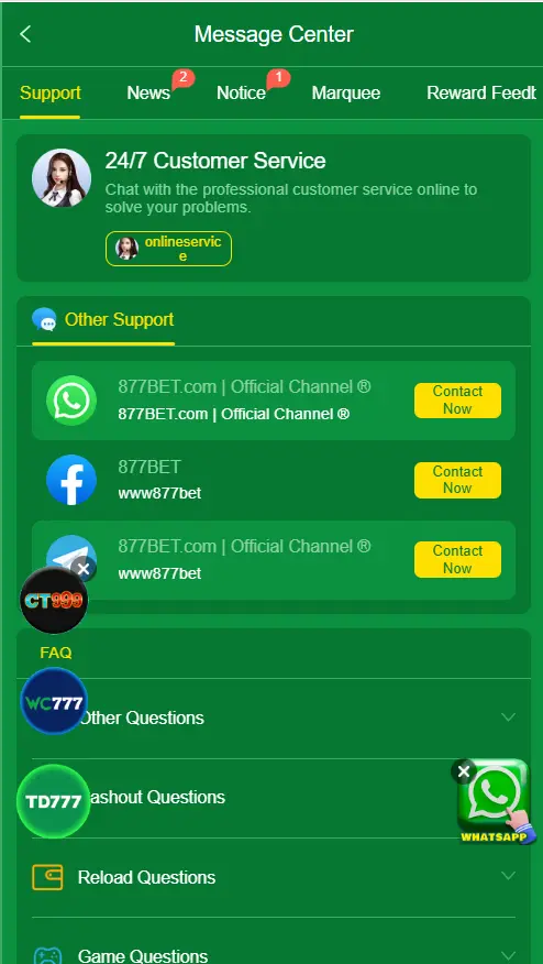 877Bet customer service image